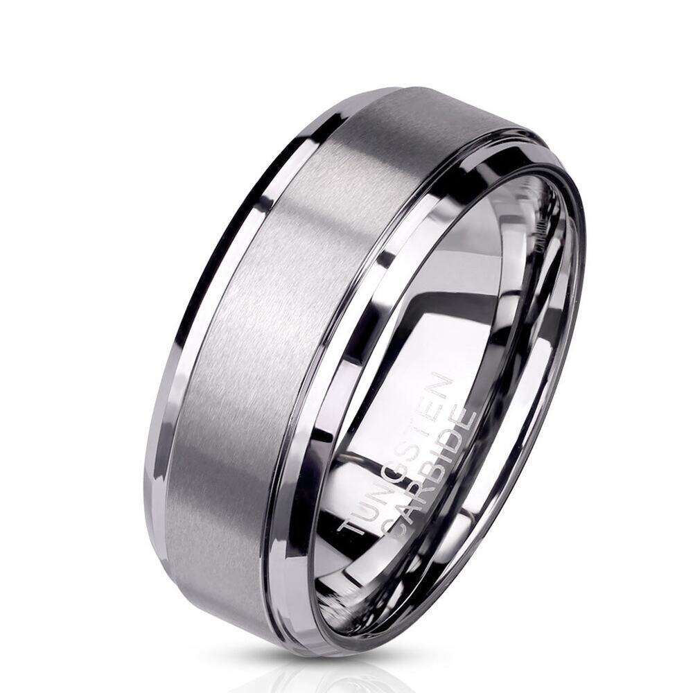 Brushed Center Stepped Edges Tungsten Carbide Ring 8mm width size 14